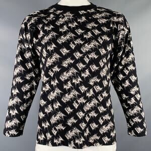 ERL Size XL Black White Graphic Cotton Crew Neck Pullover